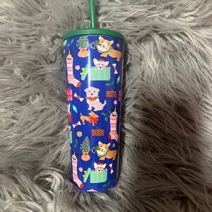 Blue Tumbler with Dog and Holiday Print